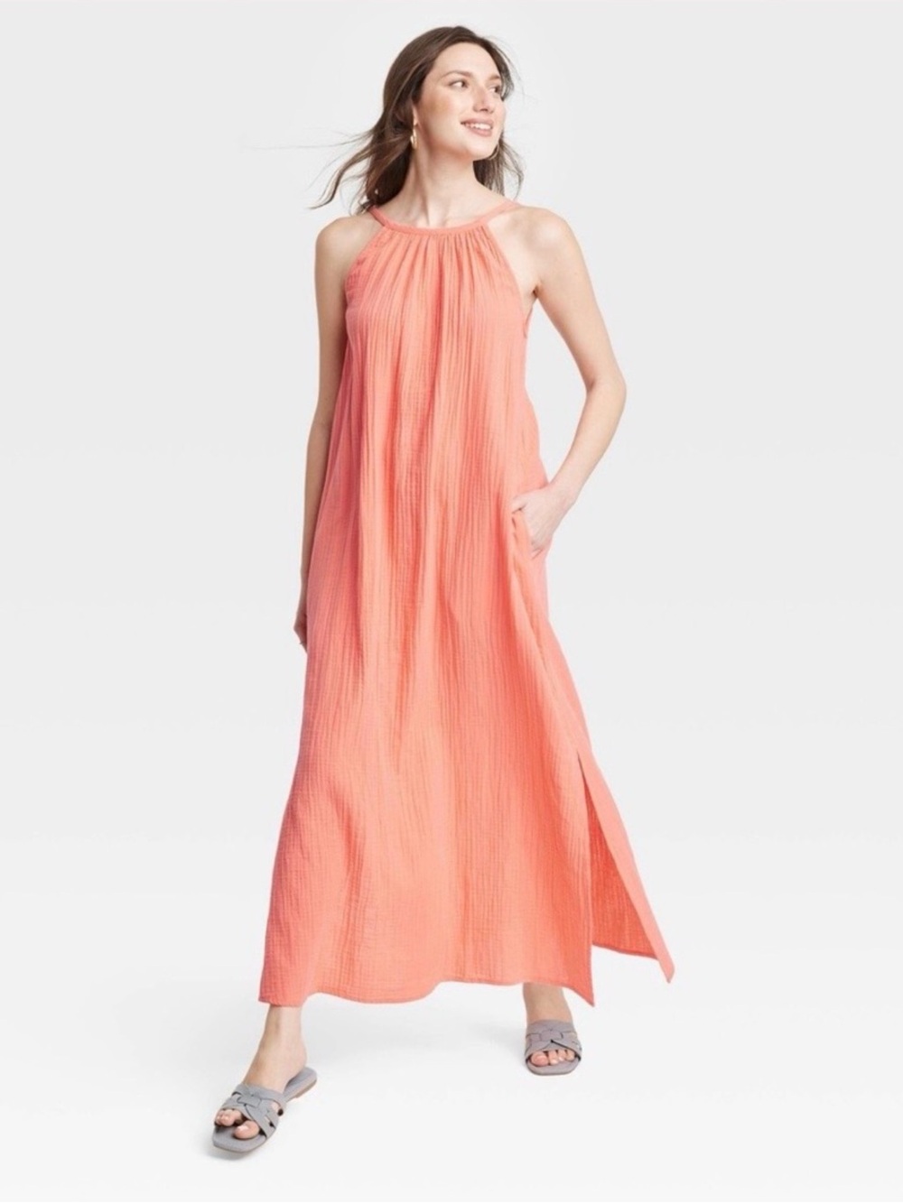 Universal Thread Coral Halter Maxi Dress
